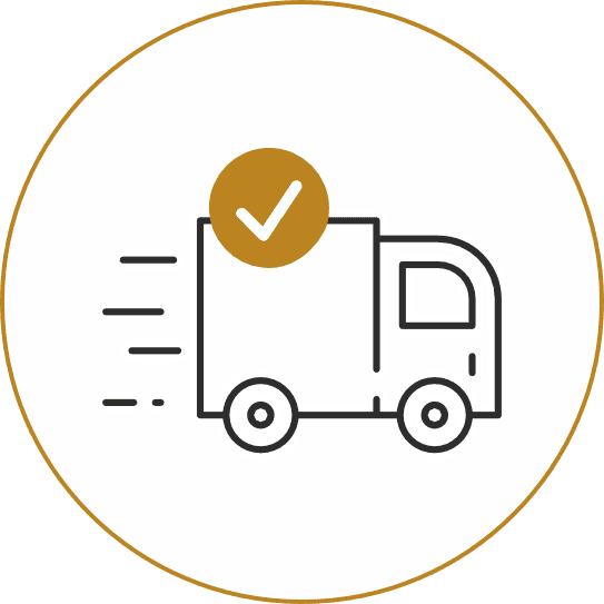 Круговая иконка с грузовиком доставки и галочкой