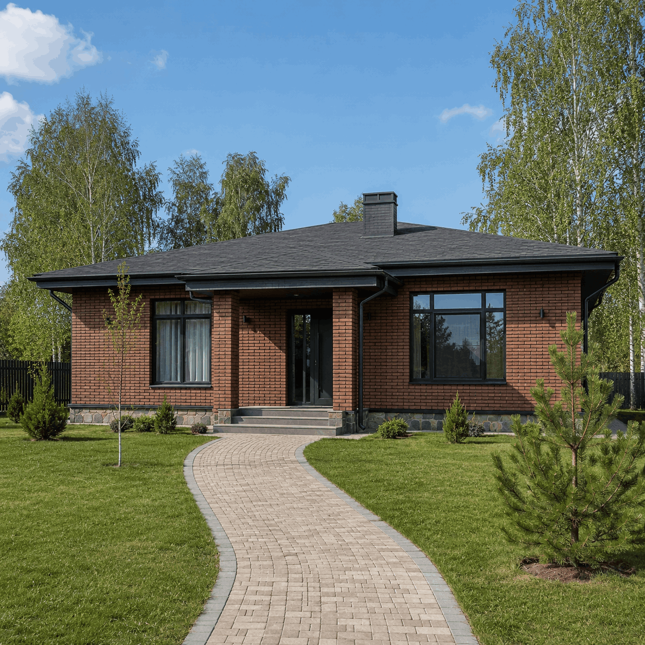 Brick Compact 104 — компактный одноэтажный кирпичный дом