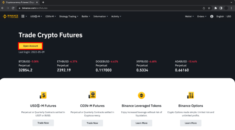 Instructions to open a Binance Futures account