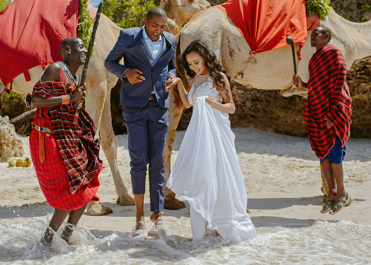 Romantic Kenya Beach Honeymoon Photography — Jafassam Studio - Diani beach Mombasa Malindi Watamu Lamu photo session best photographer Bride Groom Camels Massai