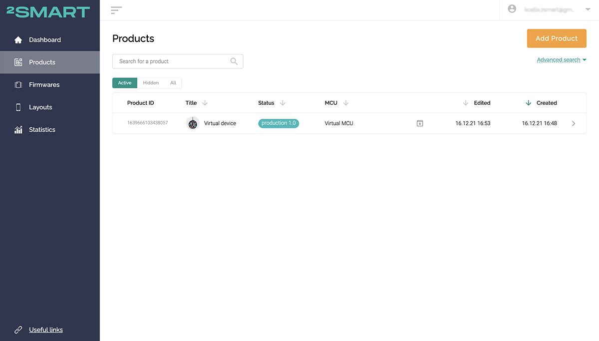 The Products page of the vendor's account