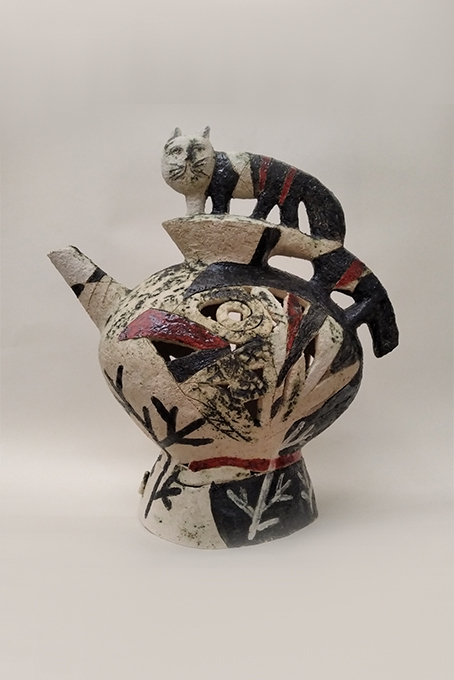 настольная статуэтка "Чайник с котом" из шамота