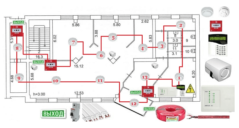 Схема пожарной сигнализации здания