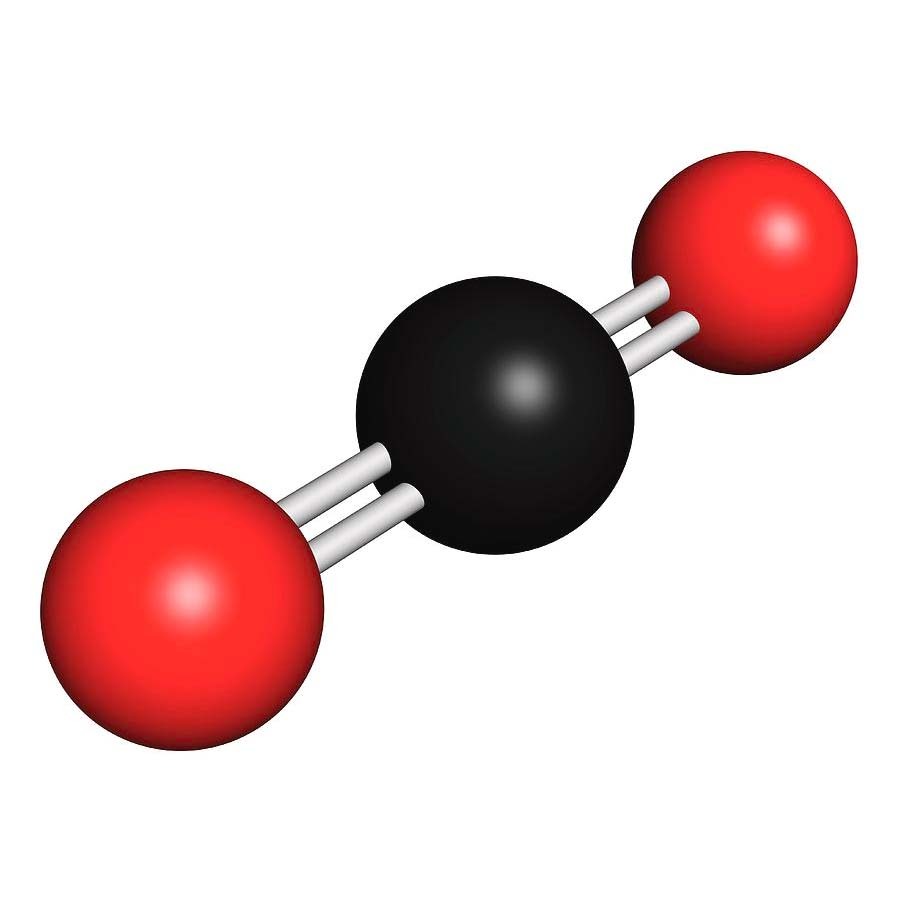Углекислый газ. Молекула диоксида углерода. Модель молекулы углекислого газа.