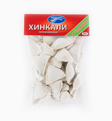 Хинкали «Грузинские» от производителя Мерилен — замороженные полуфабрикаты в тесте с мясной сочной начинкой. Упаковка: 800 гр.