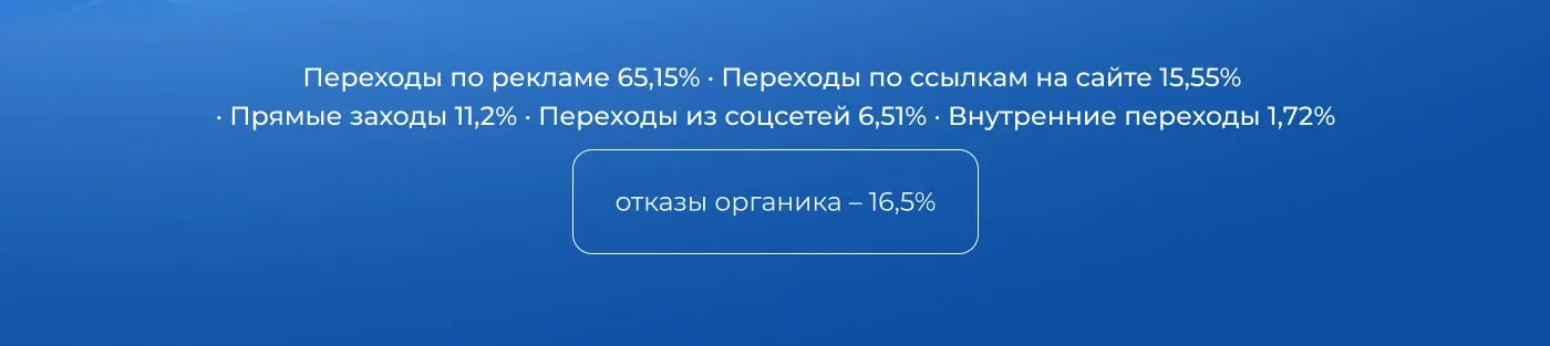 Источники трафика и поведенческие метрики: отказы органики 16,5%, прямые заходы, переходы по рекламе
