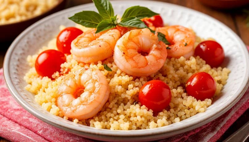 Кус-кус с креветками и помидорами черри