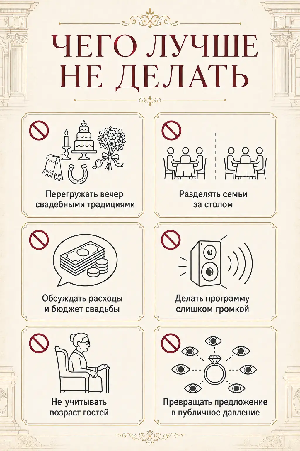 Инфографика о том, чего не следует делать на семейной помолвке