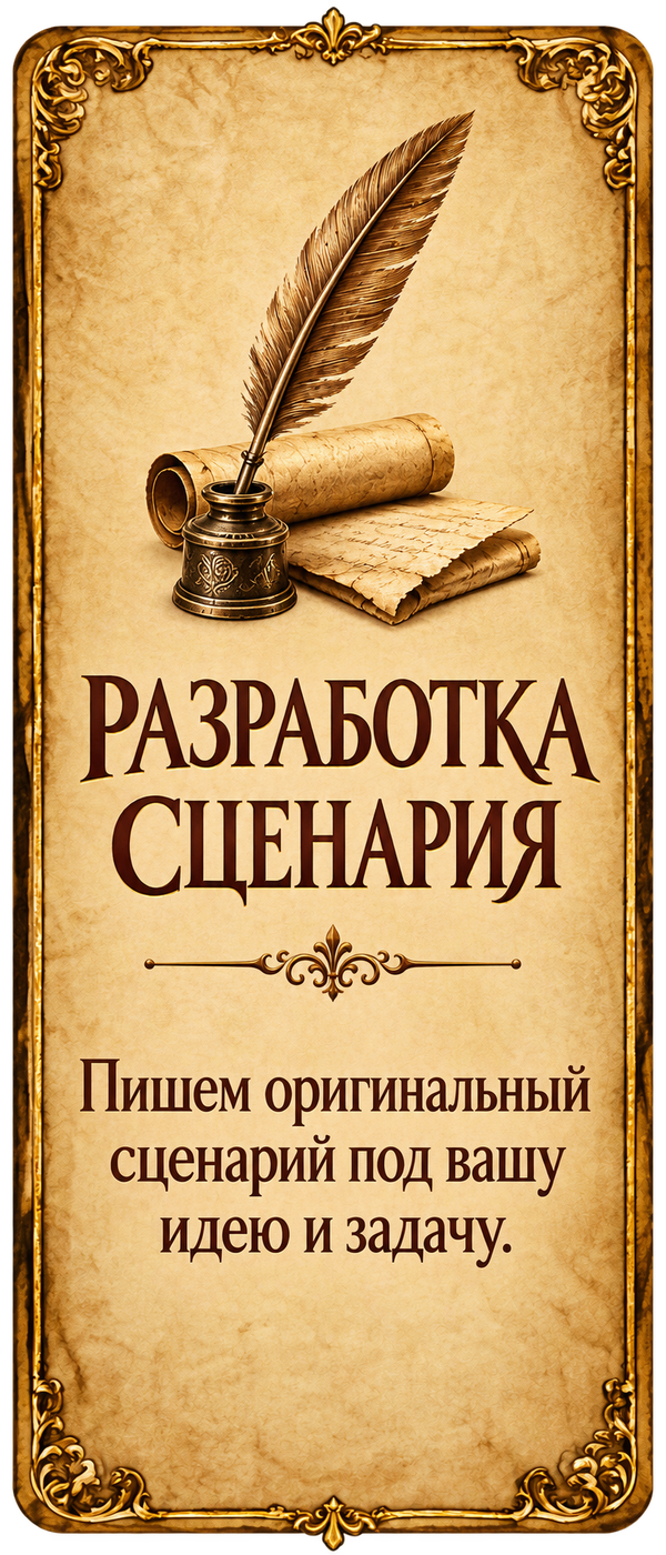 Разработка сценария. Пишем оригинальный сценарий под вашу идею и задачу.