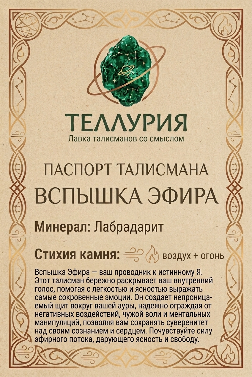 Пример индивидуального паспорта талисмана Теллурия