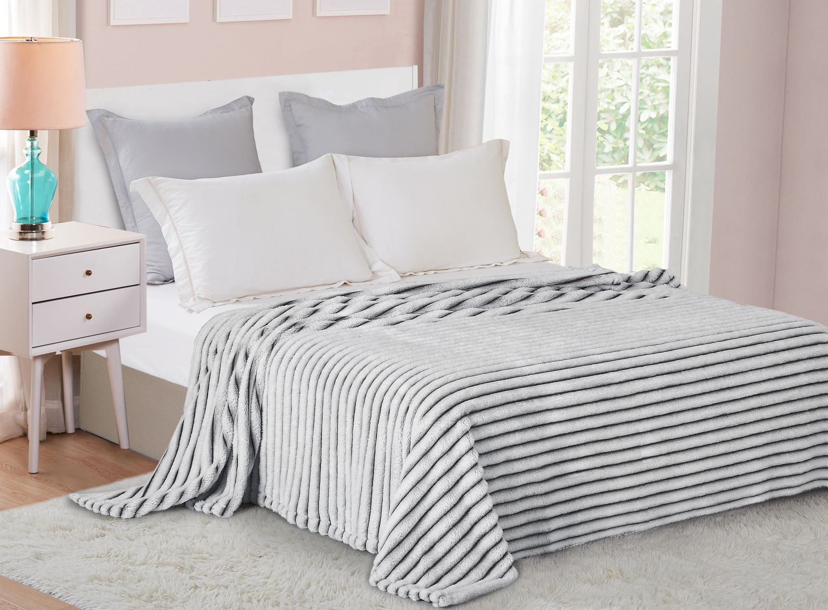 Плед Велсофт (Wellsoft) цвет Графит шиншилла полоска 2,5 см, арт 8855074ФП-074V 