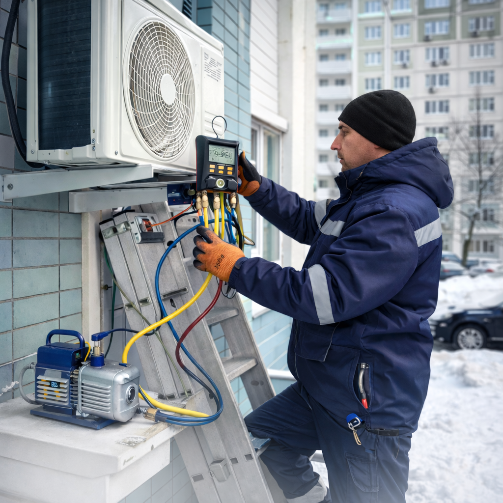 Работа мастера по ремонту кондиционера