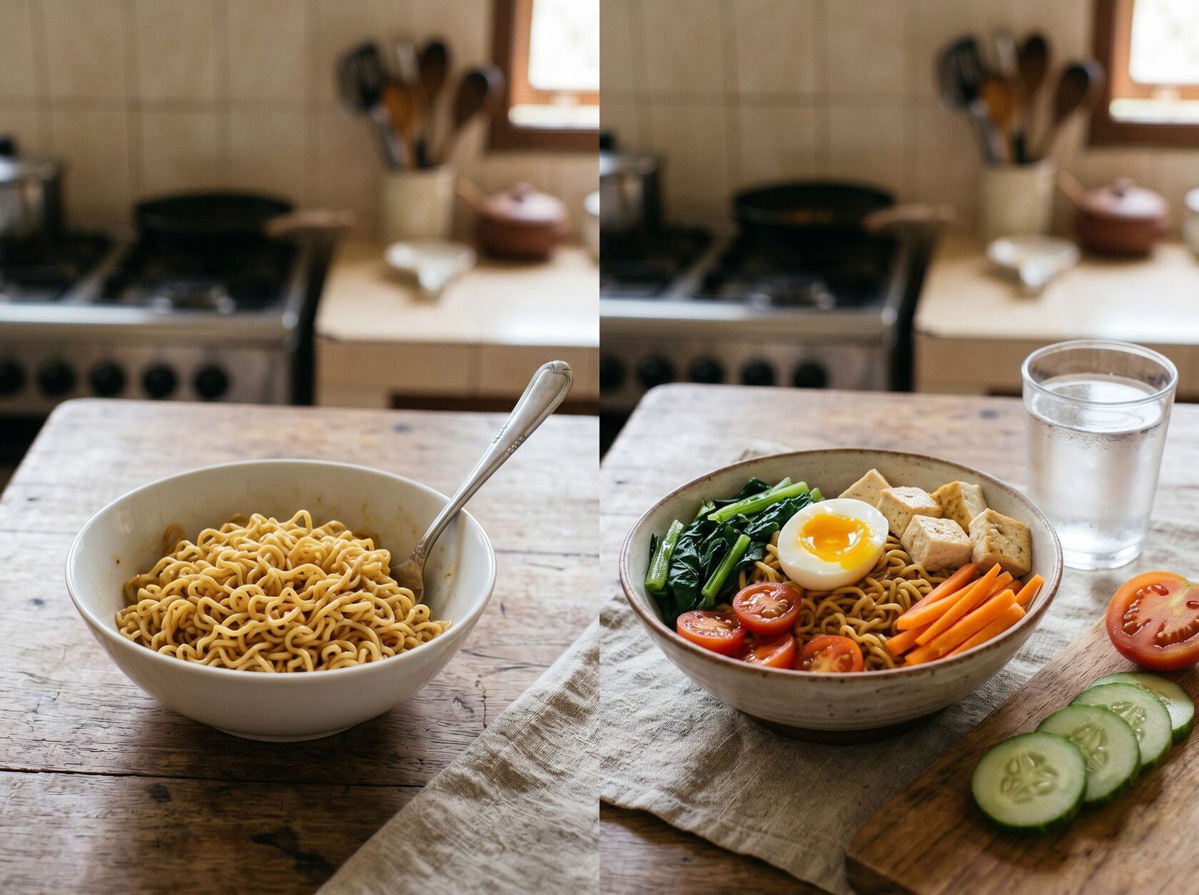 Perbandingan mie instan polos dan mie instan lebih sehat