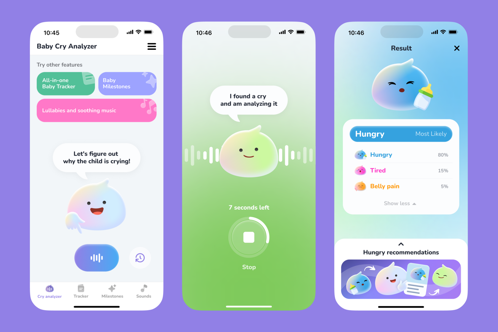 AYA Baby Cry Analyzer shortcuts from the app while decoding baby's cry.