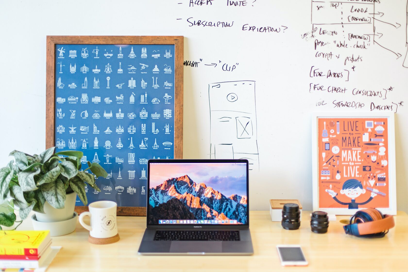 Home office with UX designs on the board