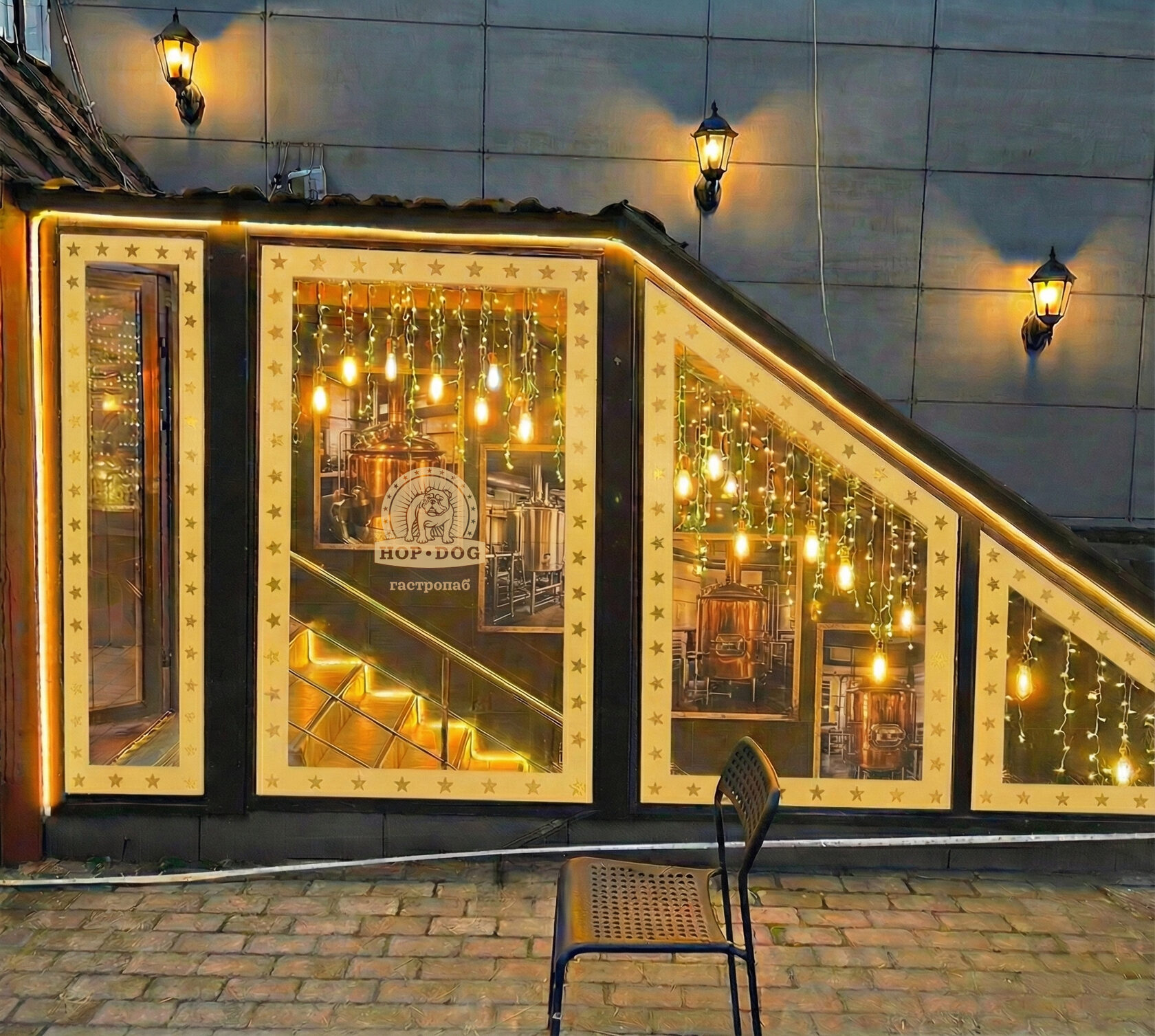 AI facade concept with beer tanks and warm lights