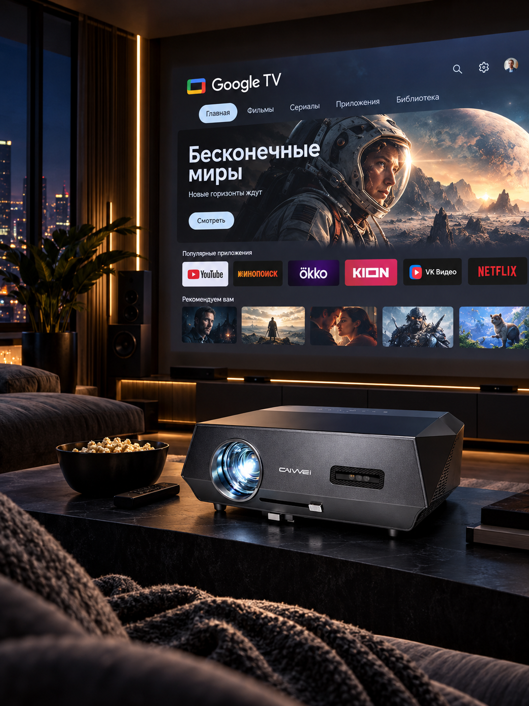 Проектор CAIWEI LED-444Q4K для фильмов