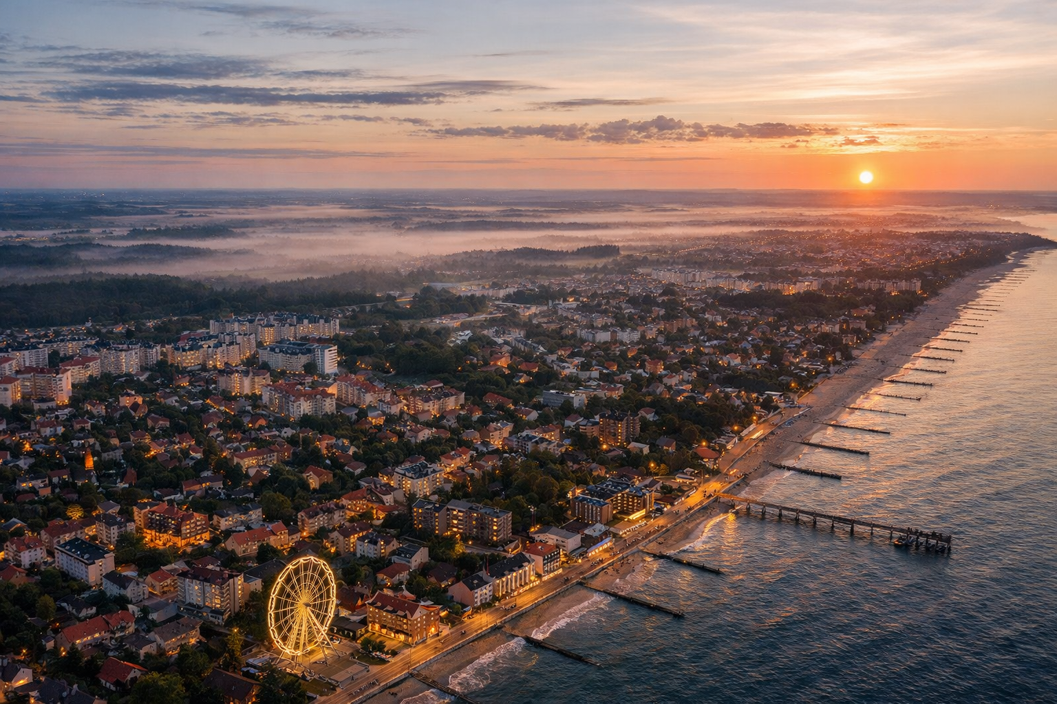 Зеленоградск, вид на город ранним утром