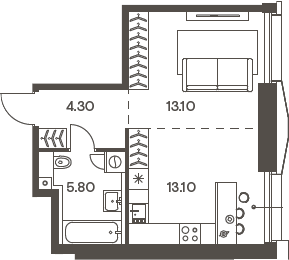 Студия 28,4 м²