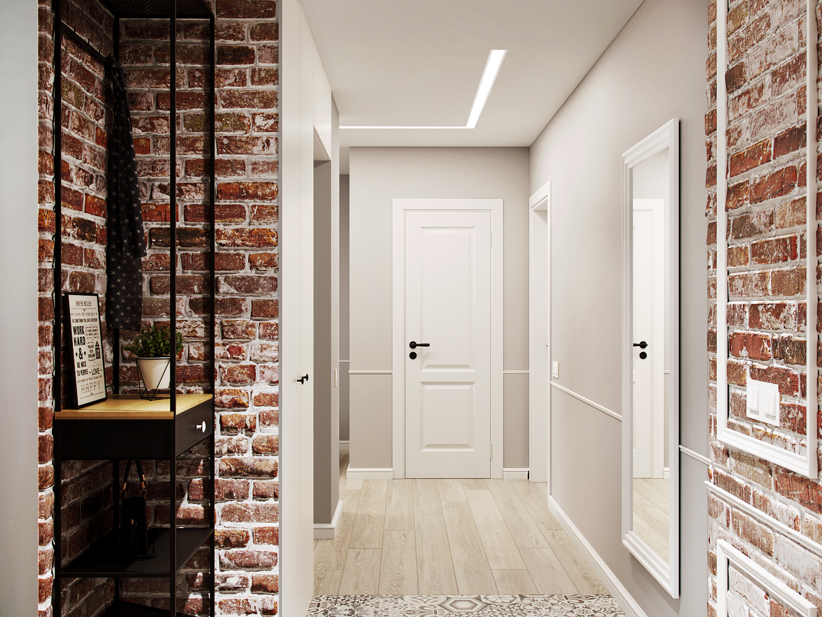 Photo by https://archiprofi.ru/photo/696915/interer-3d-koridor-gostinaya-zona-tango-vdvoem-koridor-loft-promyshlennyy-stil-mayya-valit