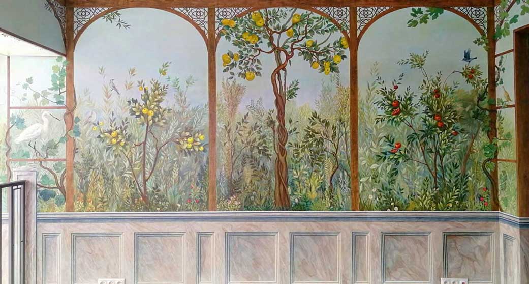 Роспись стен в интерьере, Роспись стен в интерьере эскиз, Роспись стен интерьера сад, Роспись стен в интерьере деревья