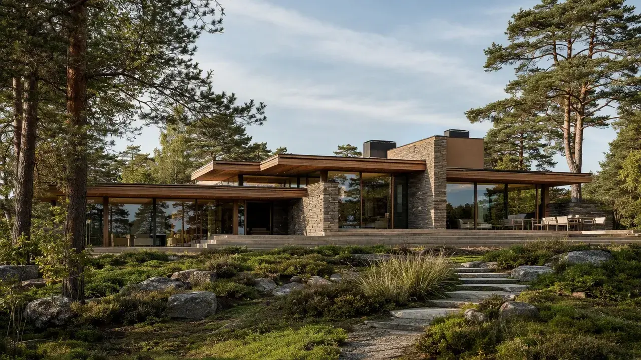 Одноэтажный дом в стиле Райта