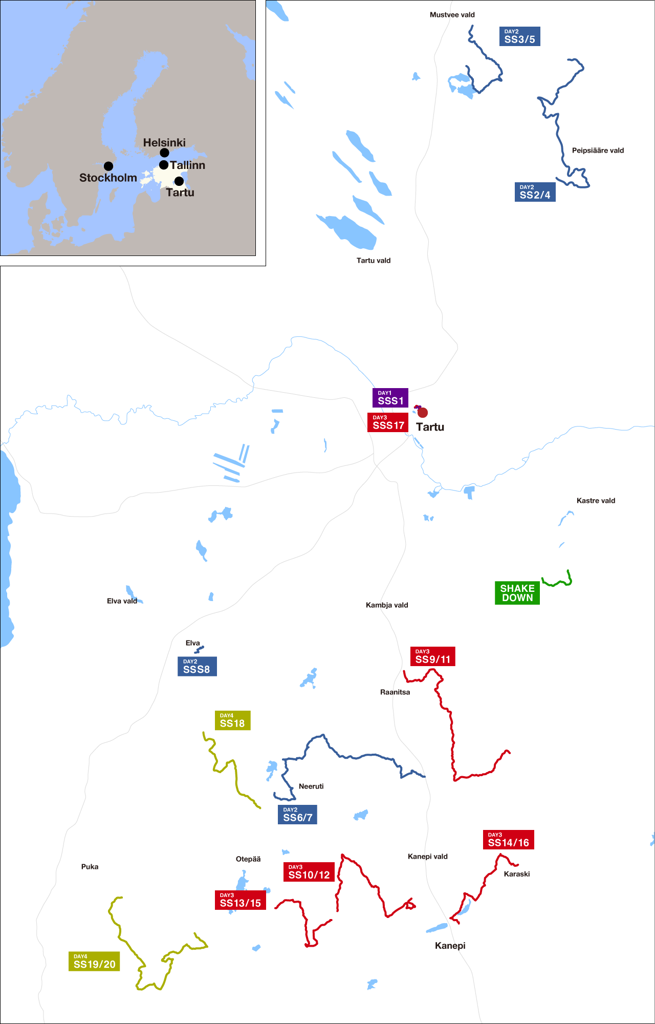 Карта спецучастков ралли Эстония 2025