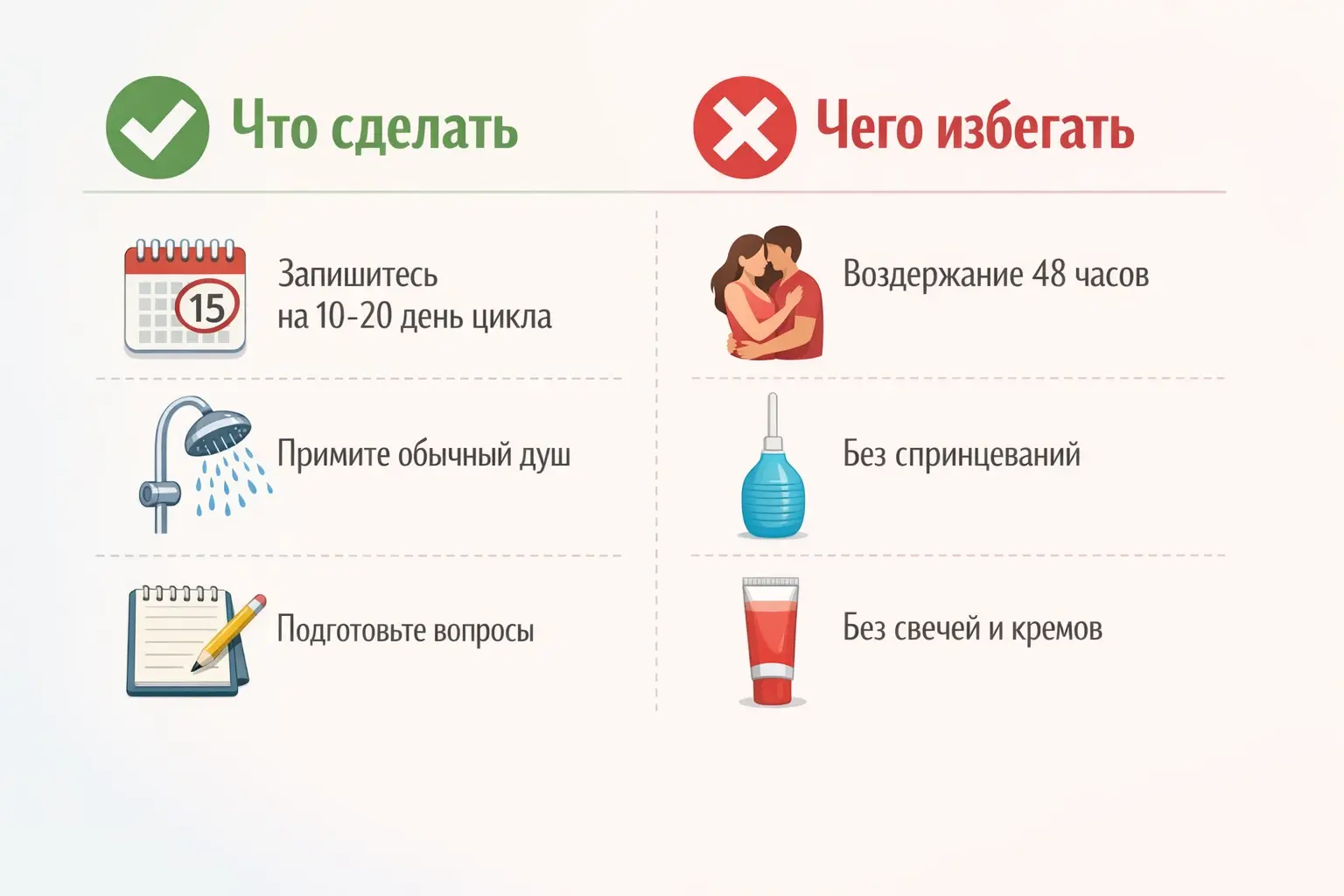 Чек-лист быстрой подготовки к посещению гинеколога