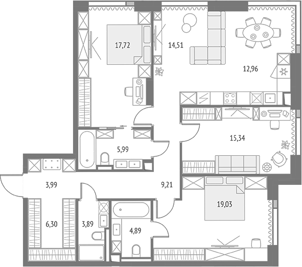 4-комнатная 113,8 м²