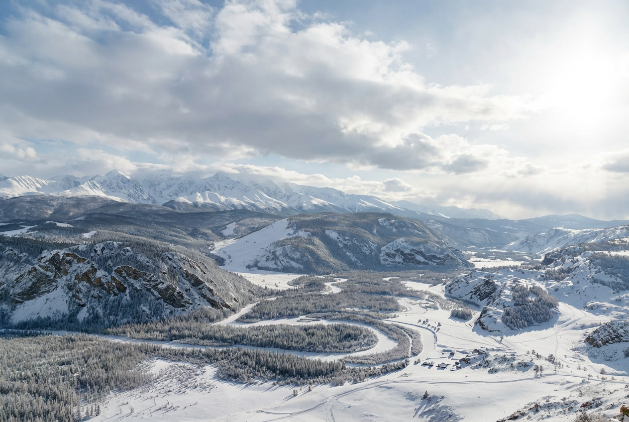 путешествие зимой в заснеженную Курайскую степь