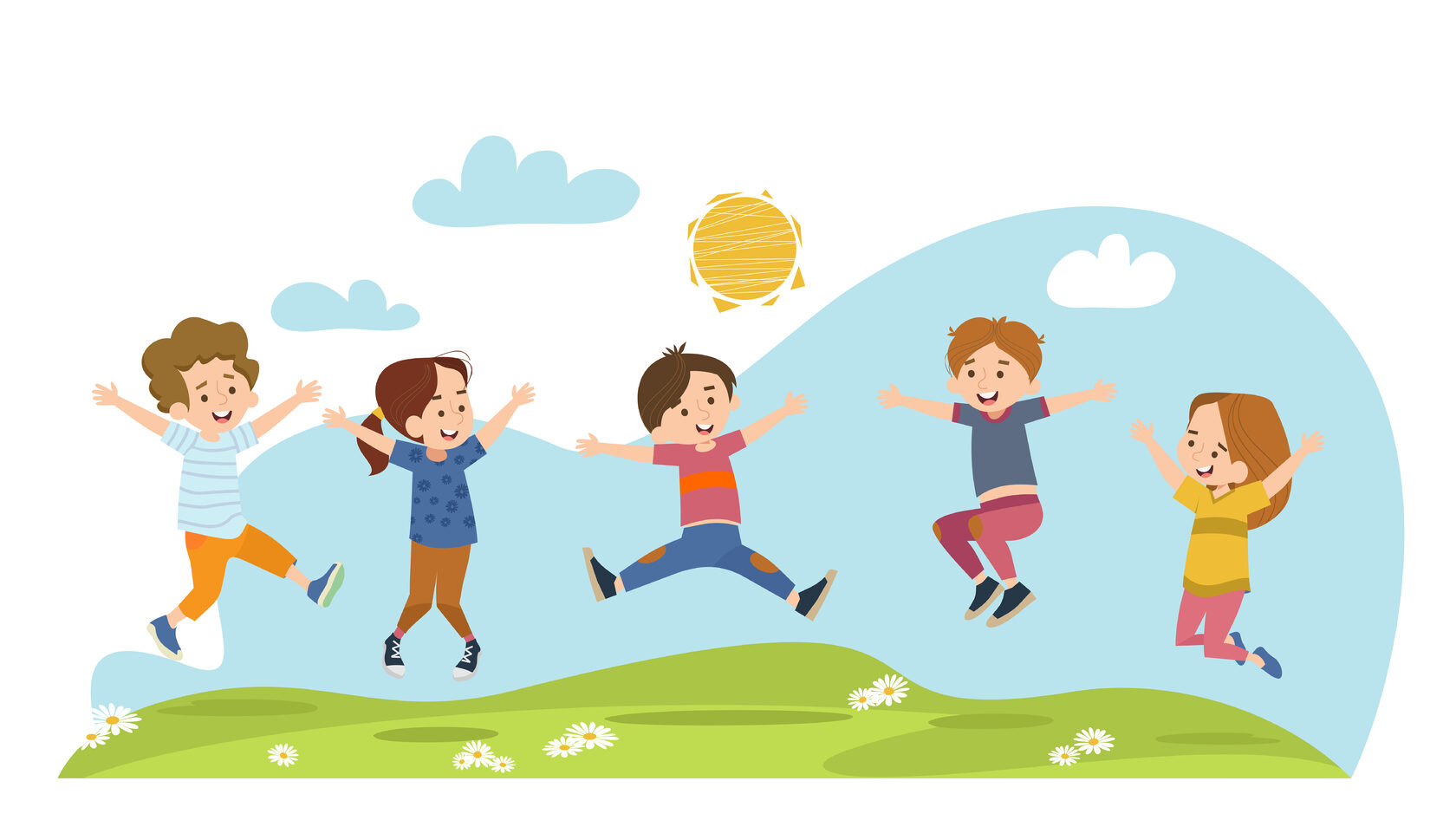 Радостные дети прыгают