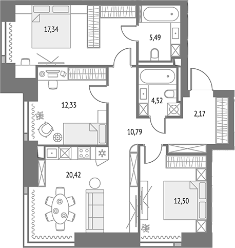 4-комнатная 78,5 м²
