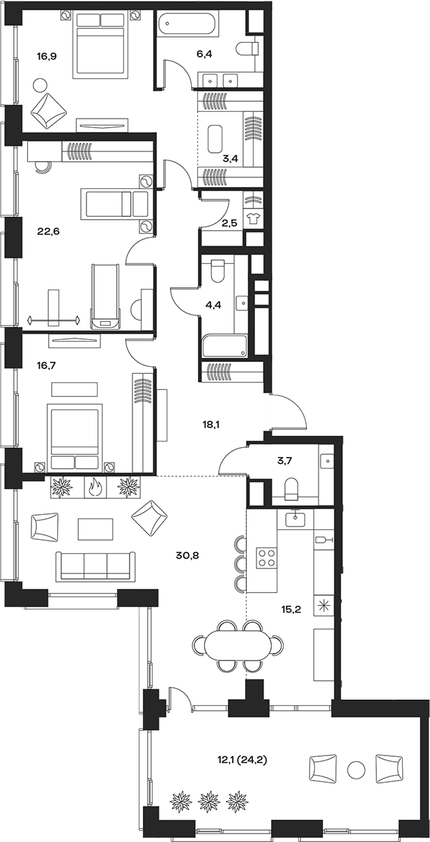 4-комн 152,8 м²