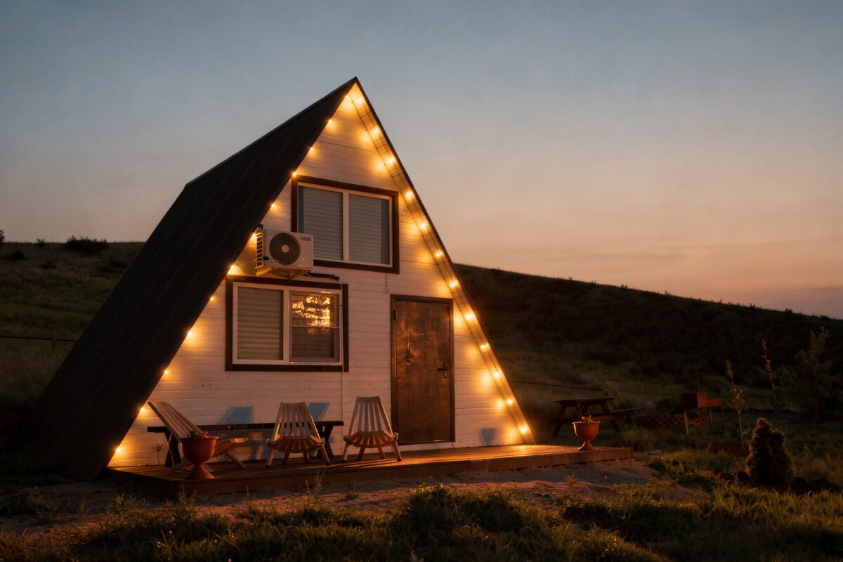 Домик A-frame на закате