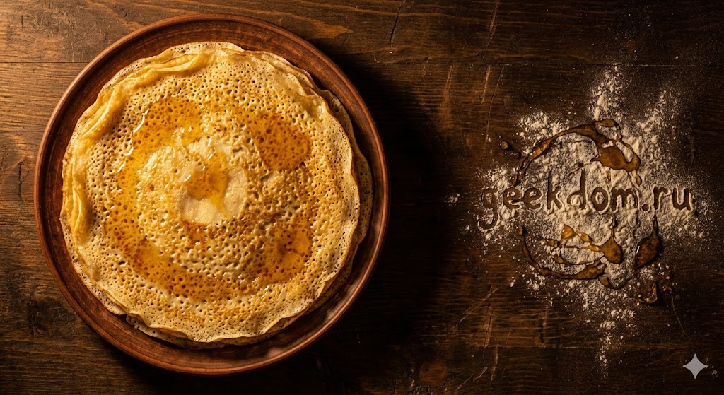 Золотистые масленичные блины с медом на тарелке.