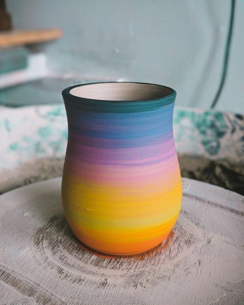 handmade clay flower vase, elegant pottery making Toronto piece for beginners