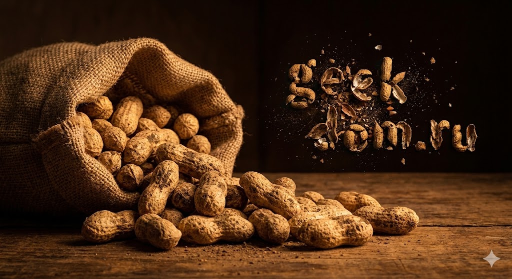 Земляной орех арахис в мешковине крупным планом