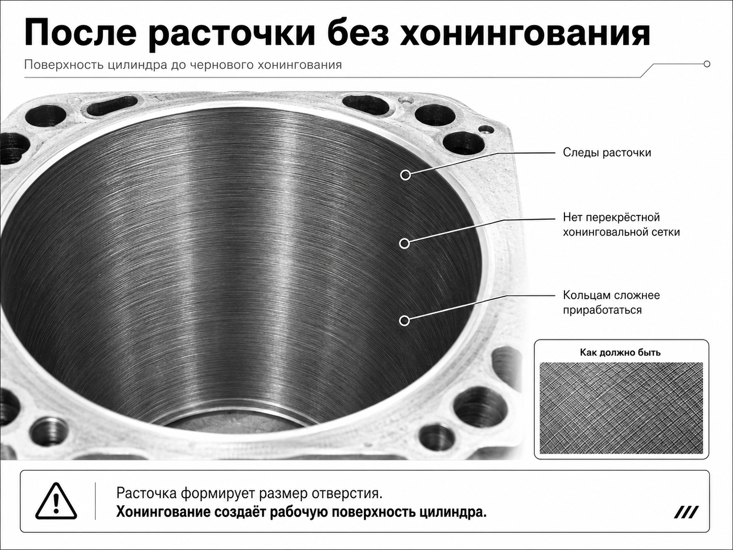 Поверхность цилиндра после расточки без хонингования