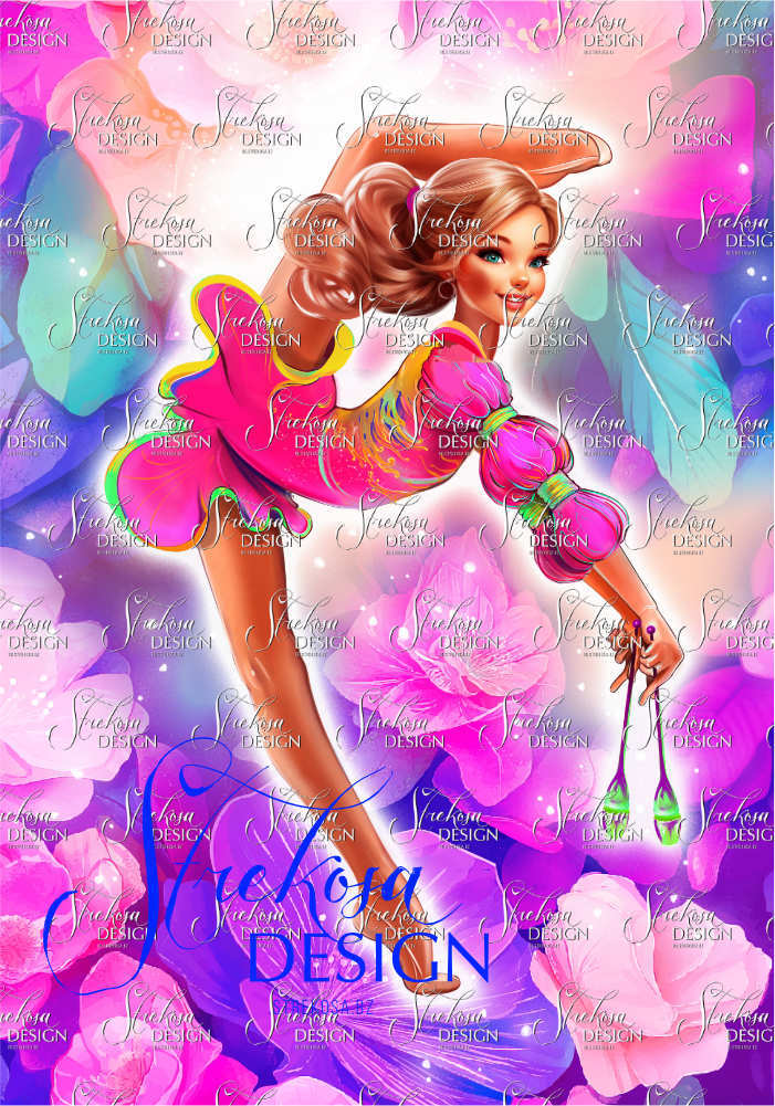 Pink and purple rhythmic gymnastics illustration