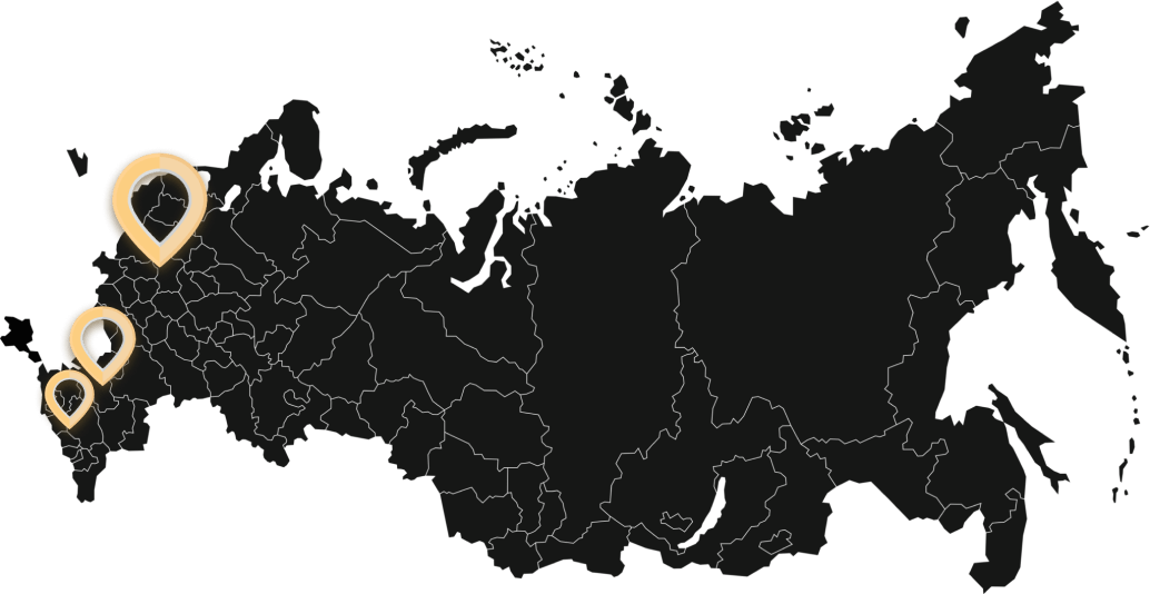 Карта России с 3 филиалами (СПб, Краснодар, Сочи)