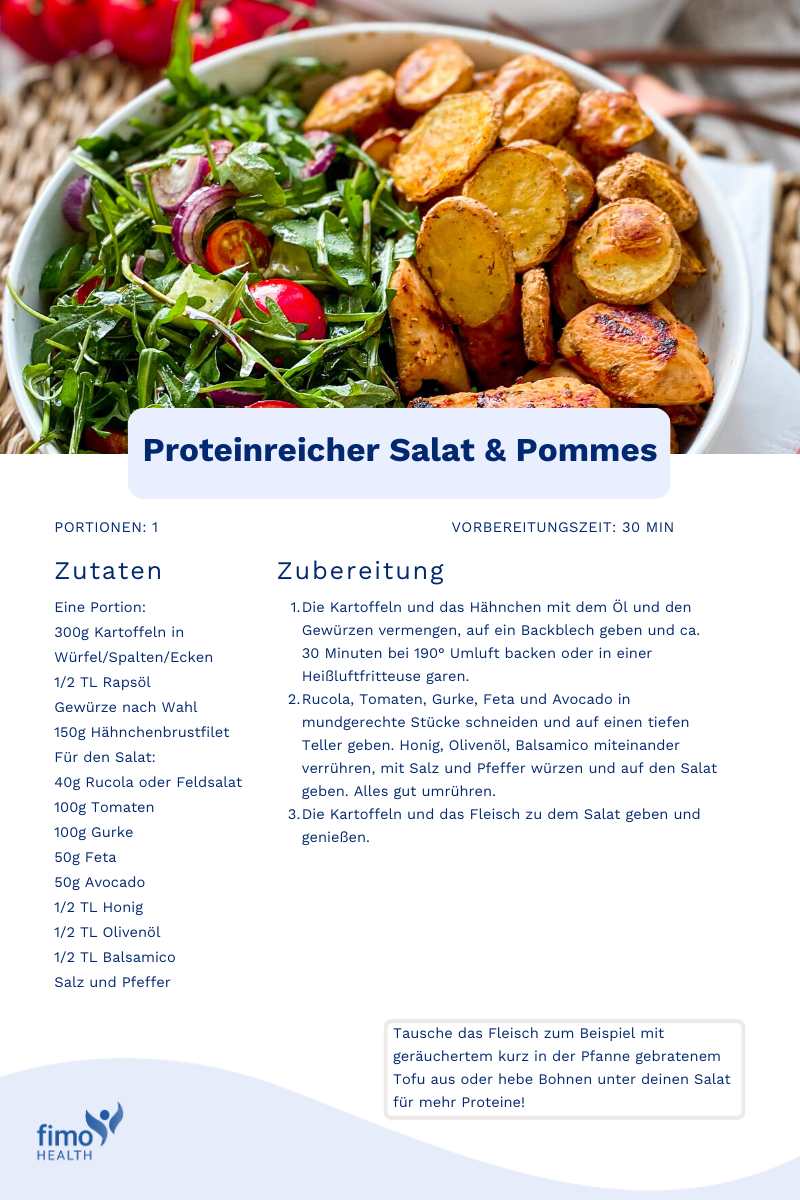 Proteinreicher Salat mit gesunden Pommes