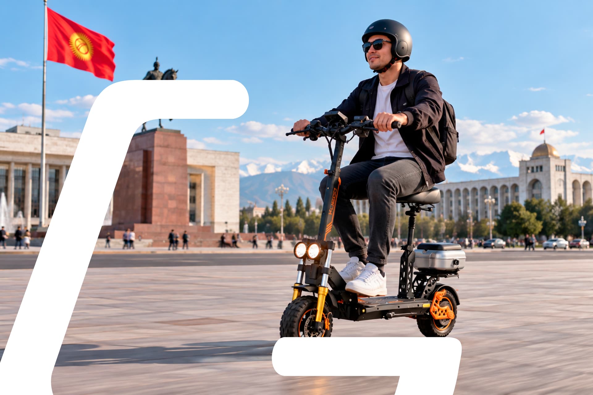 Человек едет на электросамокате Kugoo по Бишкеку
