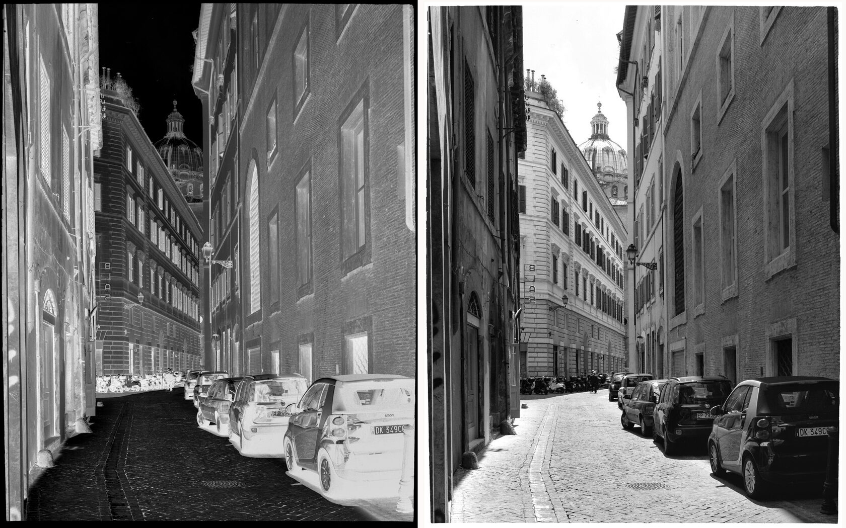 Street with St. Peter’s Dome. Rome. 2014. BW Negative 4×5 inch.