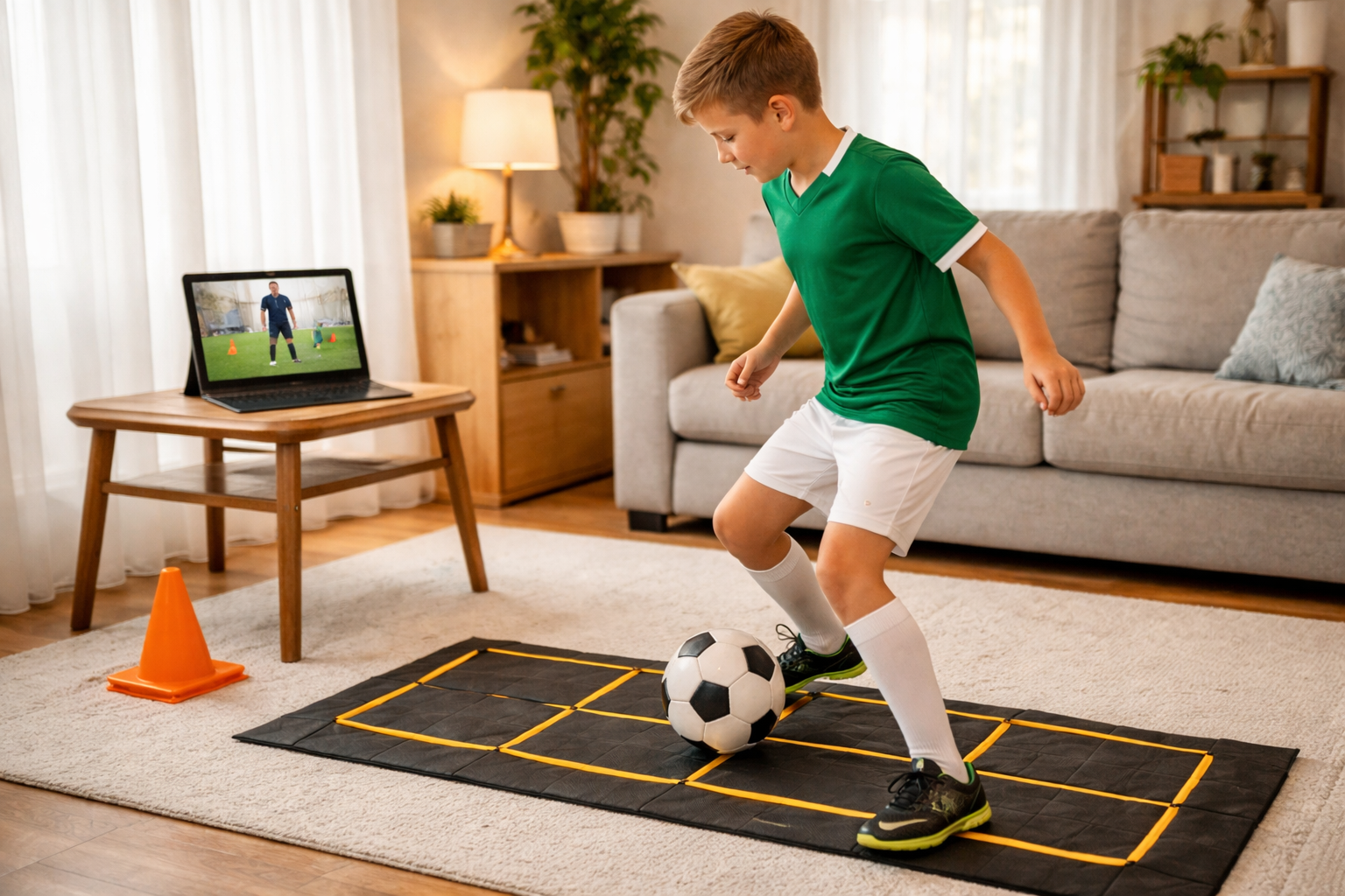 Ребёнок на онлайн-тренировке с тренером