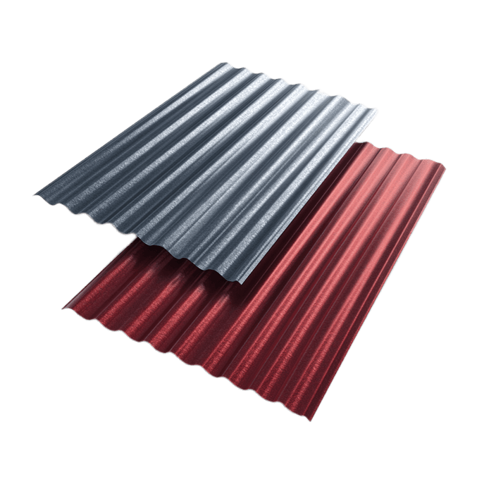 Два листа профнастила серого и красного цвета