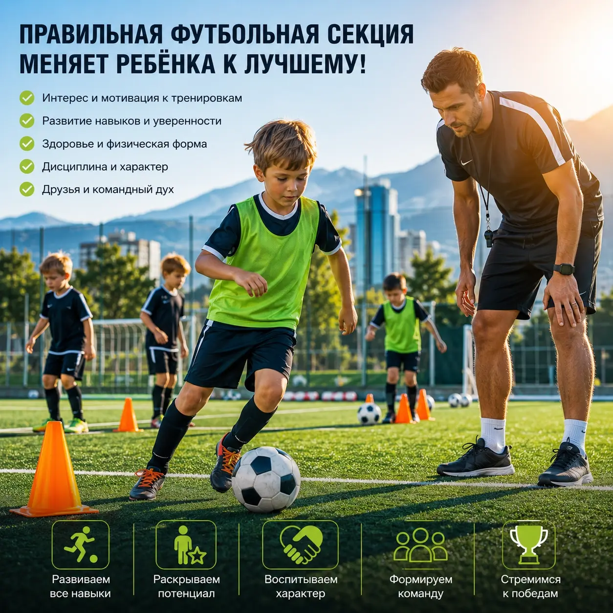 Детская тренировка по футболу в Алматы с профессиональным тренером