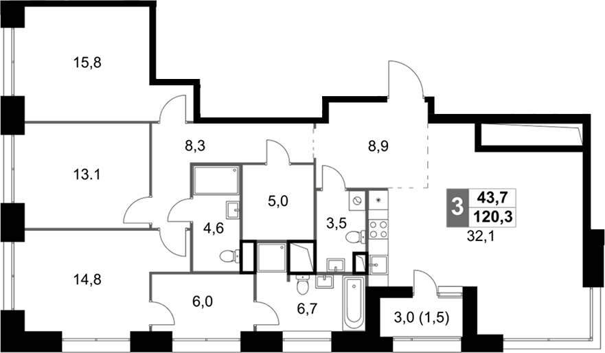 4-комн — 120,3 м²