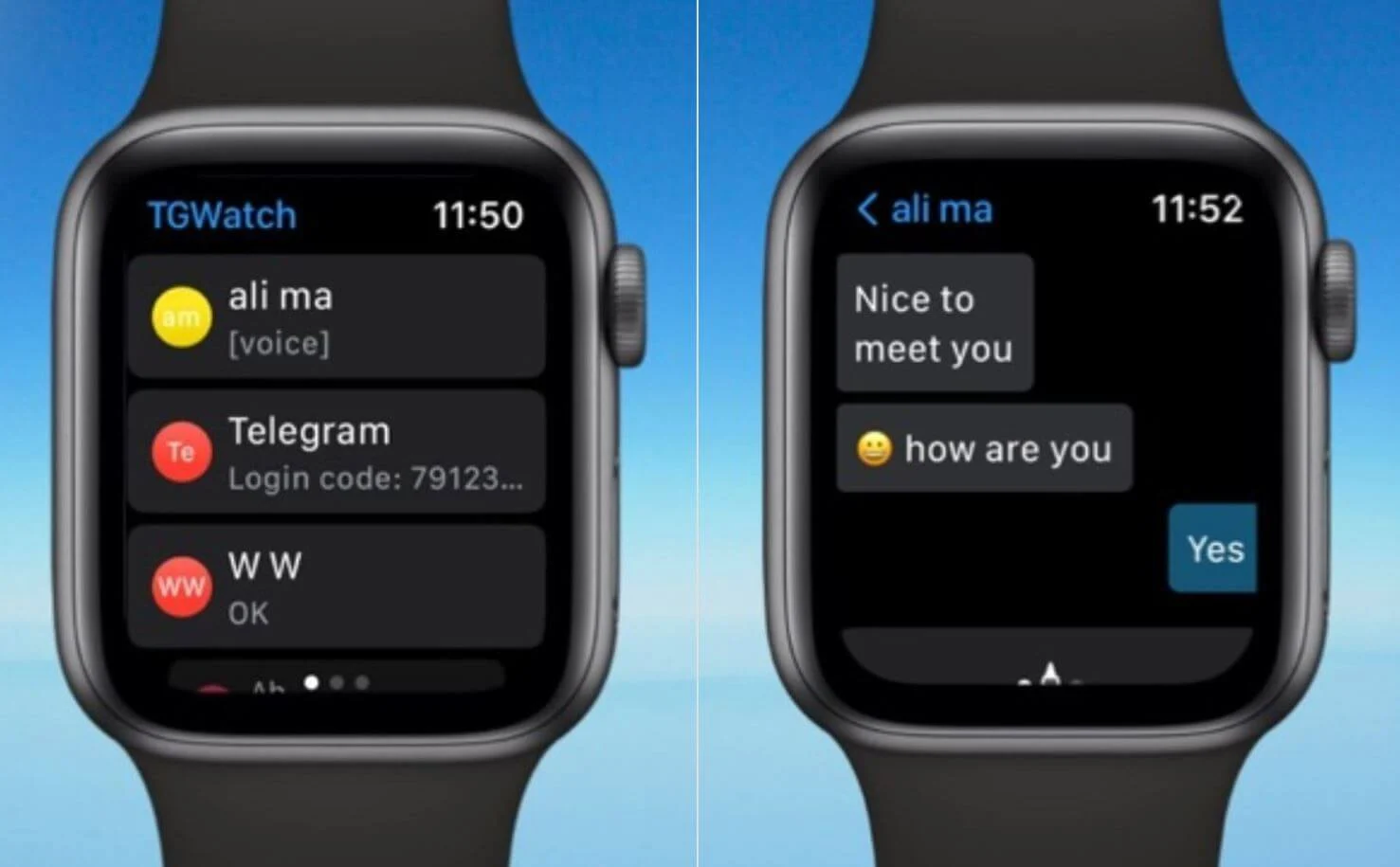 Telegram для Apple Watch. Утилита для Телеграма работает очень даже неплохо. Фото.