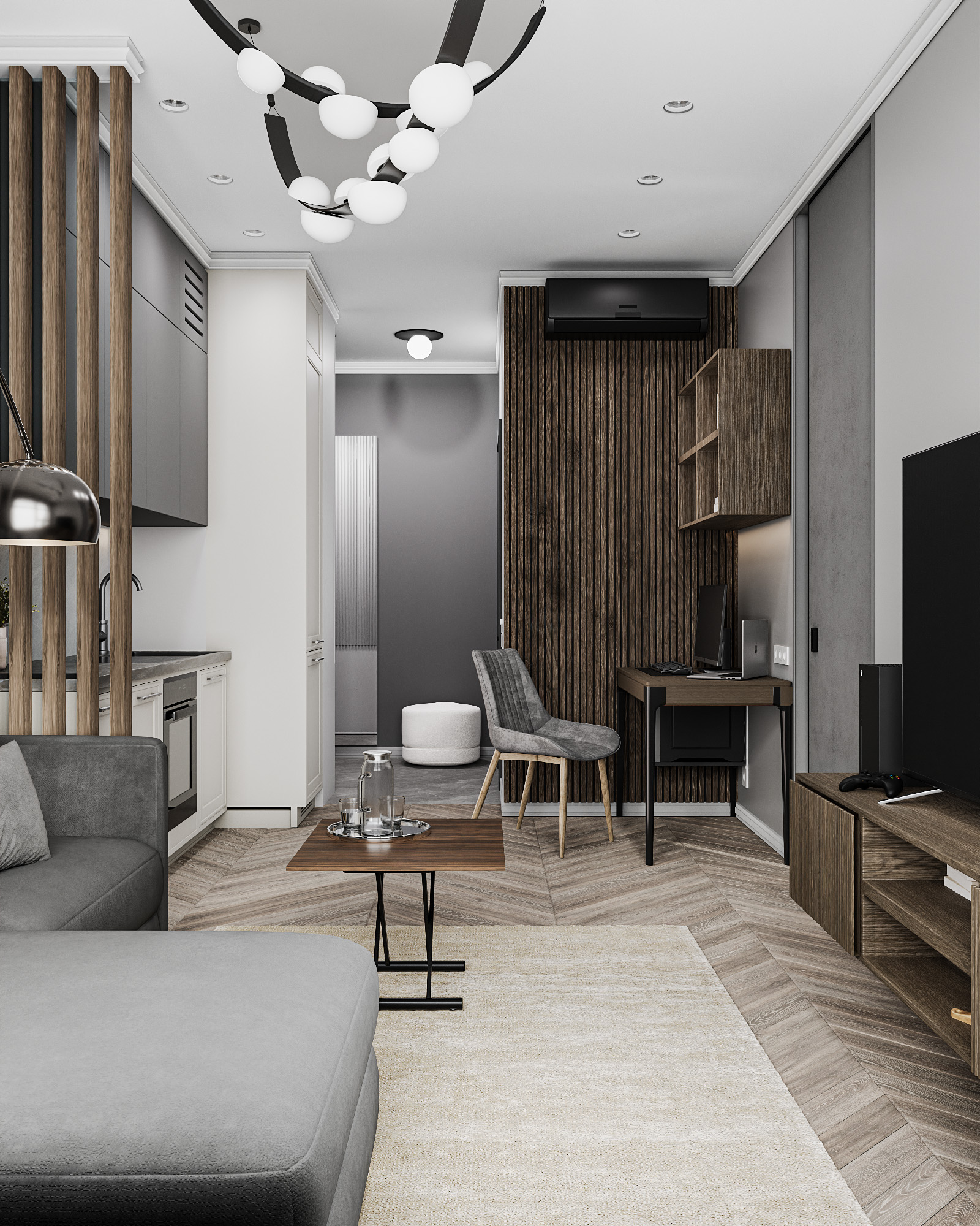 Гостиная квартиры 61 м² в ЖК Level Селигерская — G24концепт