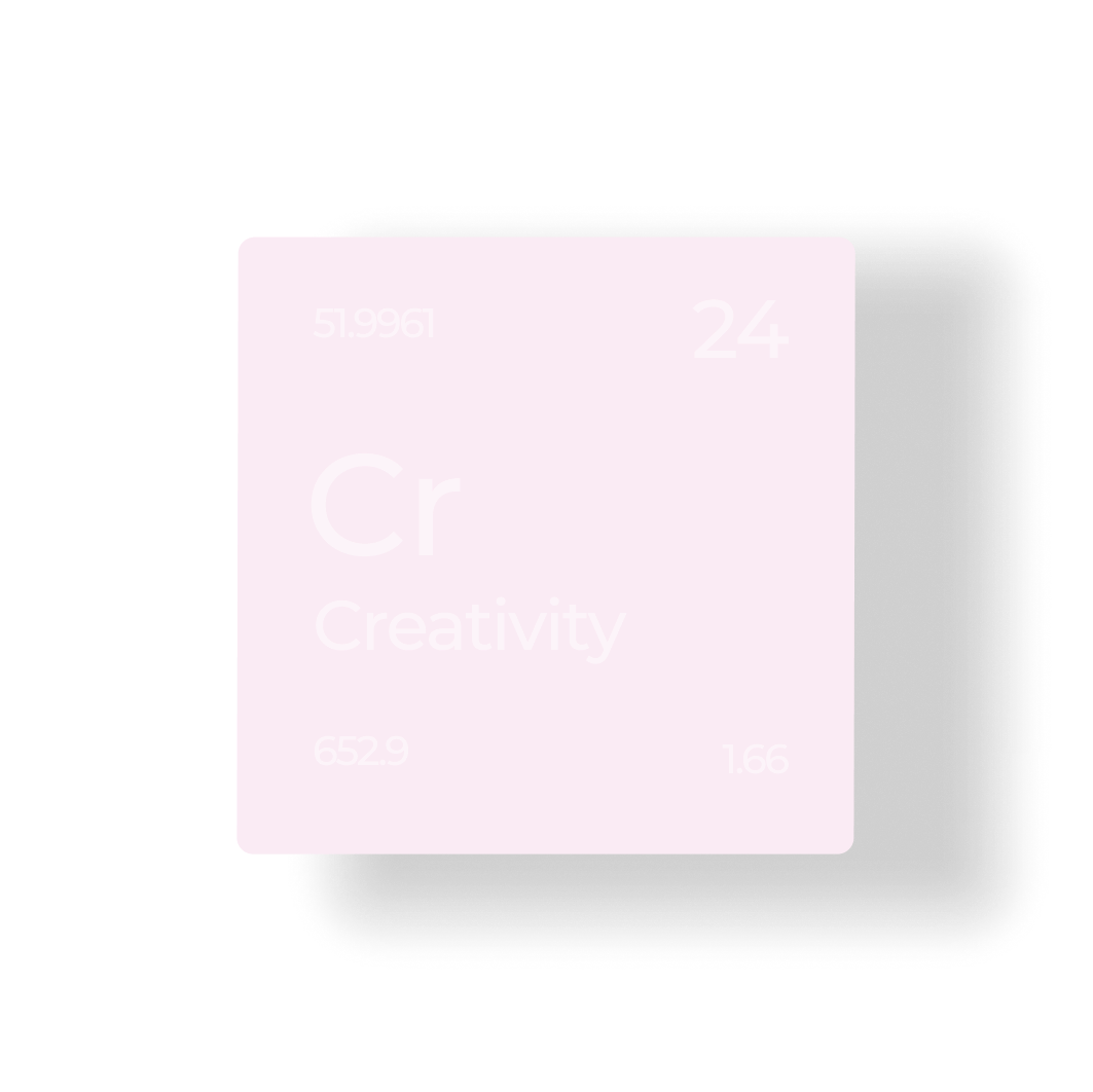 карточка похожая на химический элемент с элементом под названием Креатив